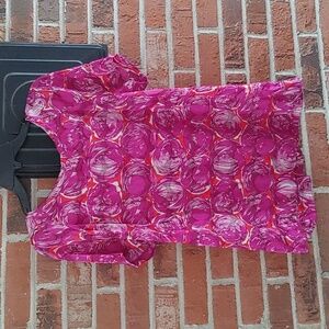 Tory Burch Abstract Magenta Circle  Burnout Silk Top Size 10 (4181)